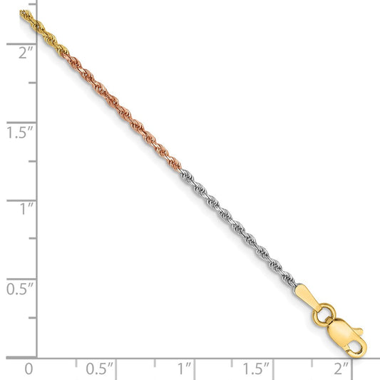 Exclusive 14K Tri-Color Diamond-Cut Rope Chain - 7 Inch, Stylish 1.5mm