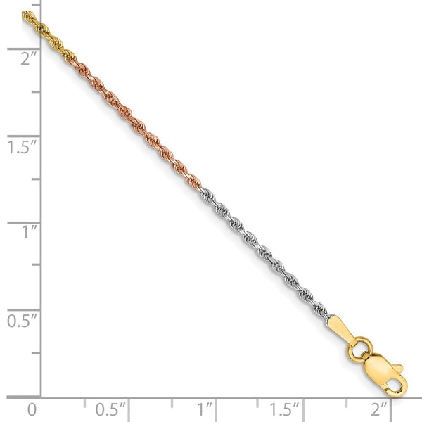 14K Tri-Color Diamond-Cut Rope Anklet 1.5mm