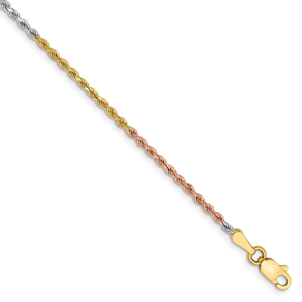Exclusive 14K Tri-Color Diamond-Cut Rope Chain, 7 Inch, 1.75mm - Stylish Value!