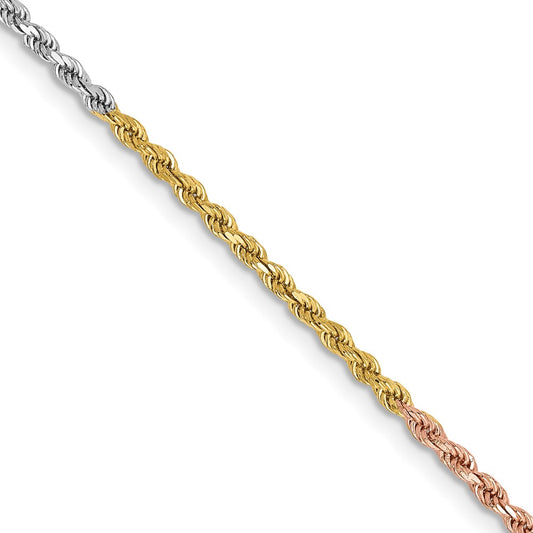 Buy 14K Tri-Color Diamond-Cut Rope Chain 24" 1.75mm - Stylish & Affordable!