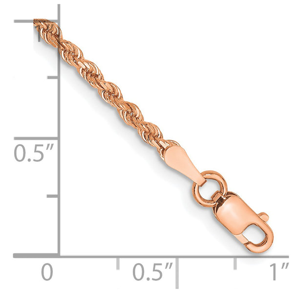 14K Rose Gold 8-Inch Diamond-Cut Rope Chain