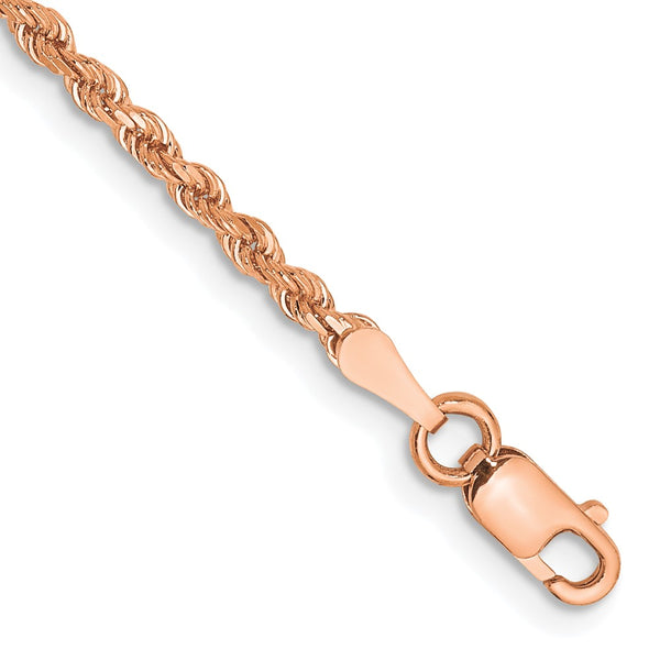 14K Rose Gold 8-Inch Diamond-Cut Rope Chain