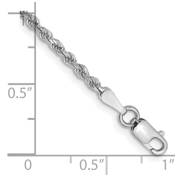 14K White Gold 7-Inch 2mm Diamond-Cut Rope Chain