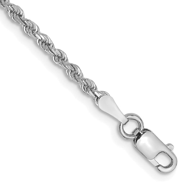 14K White Gold 6-Inch Diamond-Cut Rope Chain - 2mm
