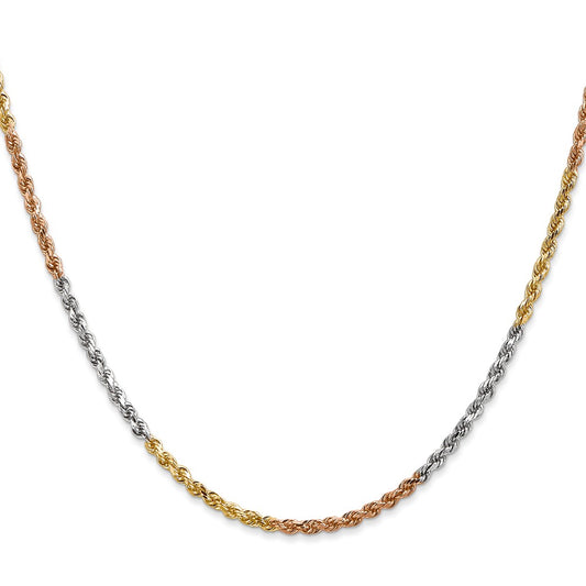 Exclusive 14K Tri-Color 24-Inch Diamond-Cut Rope Chain - Stylish Value!