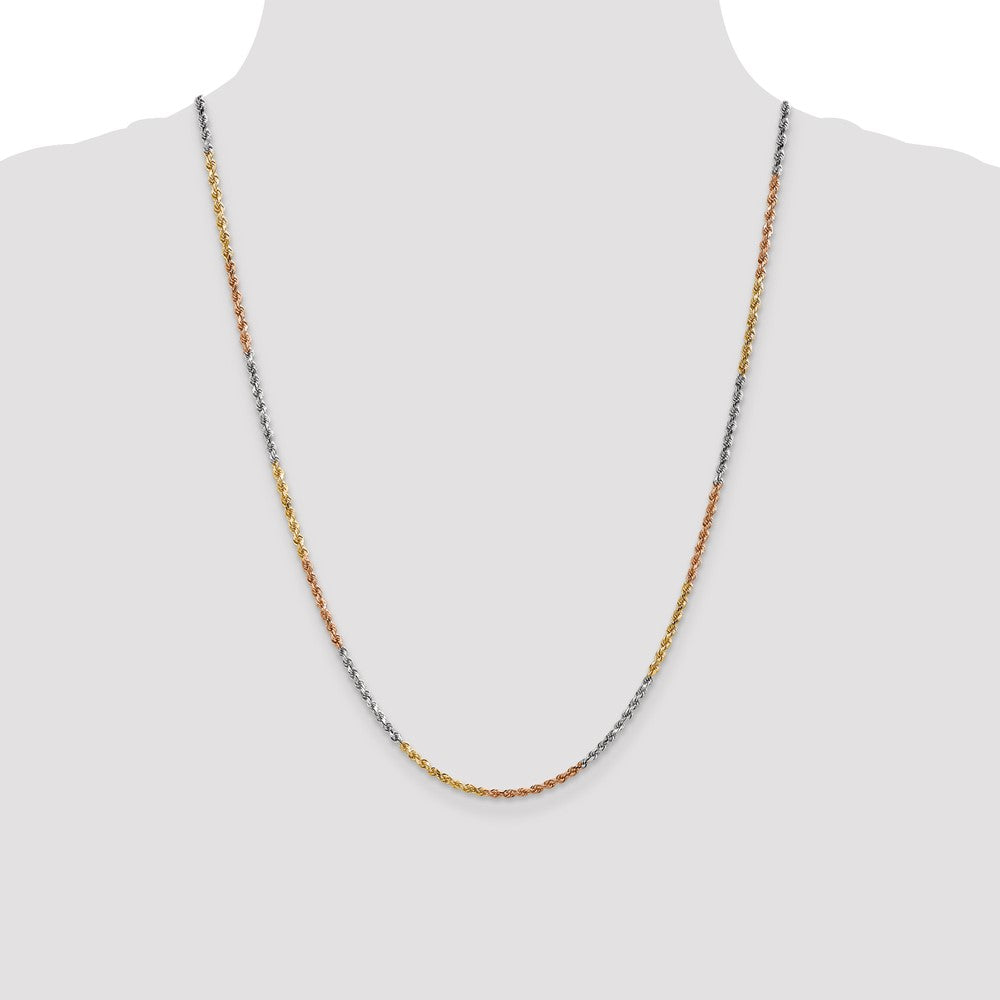 Exclusive 14K Tri-Color 24-Inch Diamond-Cut Rope Chain - Stylish Value!