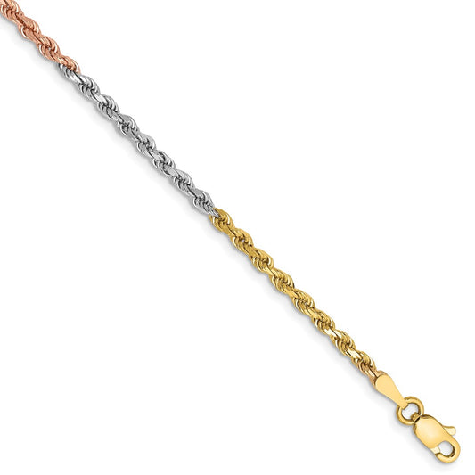 Buy Exclusive 14K Tri-Color Diamond-Cut Rope Chain, 8-Inch, 2.5mm Links