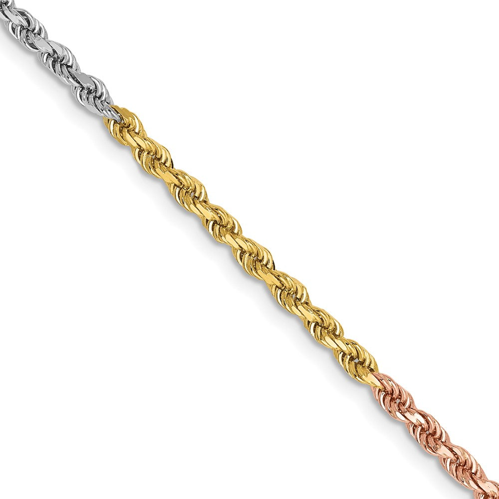 Exclusive 14K Tri-Color 24-Inch Diamond-Cut Rope Chain - Stylish Value!