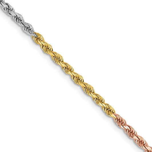 Exclusive 14K Tri-Color 24-Inch Diamond-Cut Rope Chain - Stylish Value!