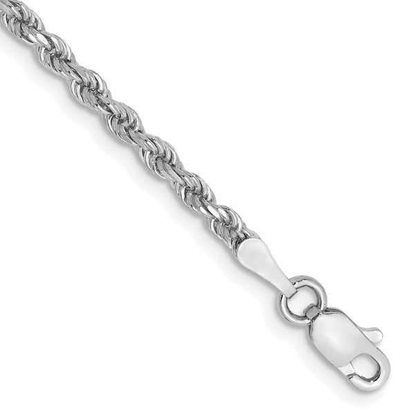 14K White Gold 9-Inch Diamond-Cut Rope Anklet, 2.25mm Width