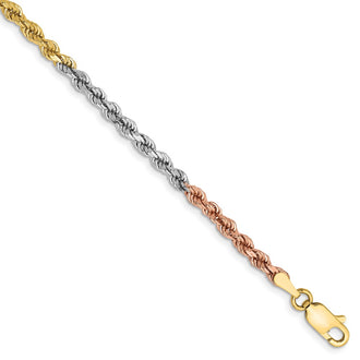 Exclusive 14K Tri-Color Diamond-Cut Rope Chain - 8 Inch, 2.9mm, Stylish Design
