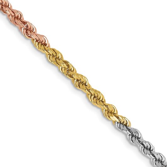 Buy 14K Tri-Color 24-Inch Diamond-Cut Rope Chain | Stylish 2.9mm Luxury Jewelry
