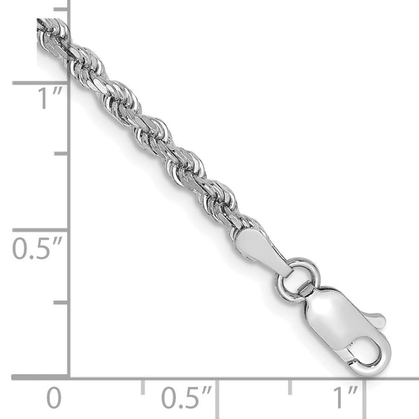 14K White Gold 9-Inch Diamond-Cut Rope Chain, 2.75mm Links