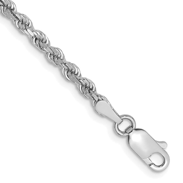14K White Gold 9-Inch Diamond-Cut Rope Chain, 2.75mm Links