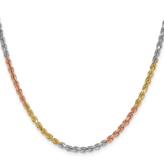 Buy 14K Tri-Color 24-Inch 3mm Diamond-Cut Rope Chain - Stylish & Affordable!