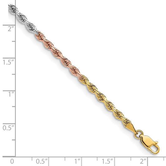 Exclusive 14K Tri-Color Diamond-Cut Rope Chain, 7-Inch, 3mm Links