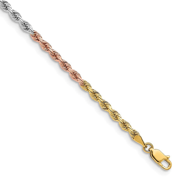 14K Tri-Color Diamond-Cut Rope Chain 3mm Links