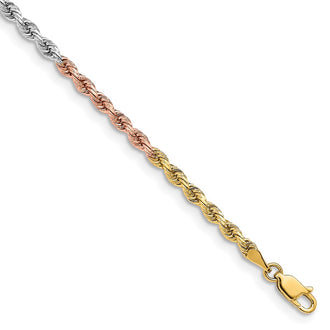 Exclusive 14K Tri-Color Diamond-Cut Rope Chain, 7-Inch, 3mm Links