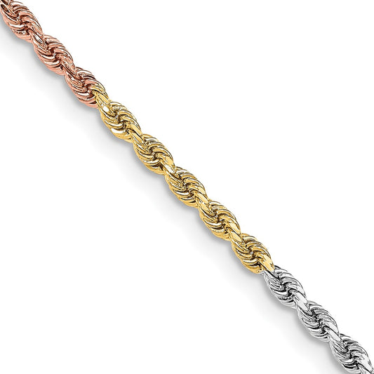 Buy 14K Tri-Color 24-Inch 3mm Diamond-Cut Rope Chain - Stylish & Affordable!