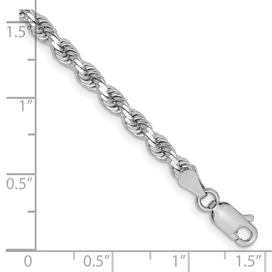 Exclusive 14K White Gold 9-Inch Diamond-Cut Rope Chain - Stylish 3.25mm Links