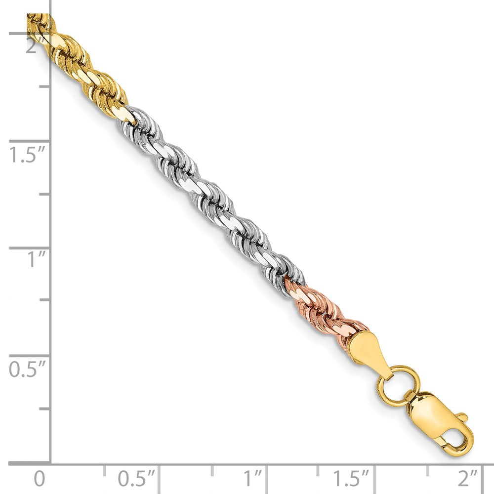 Shop Stylish 14K Tri-Color Diamond-Cut Rope Chain - 8 Inch, 4mm, Luxury Look