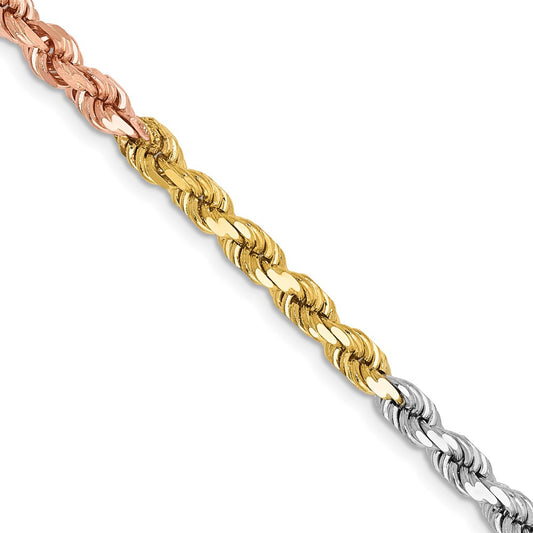Shop Exclusive 14K Tri-Color Diamond-Cut Rope Chain - 24-Inch, 4mm, Stylish!