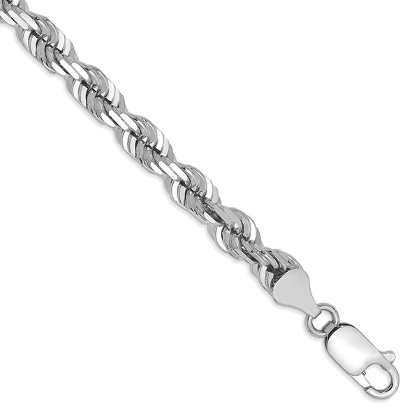 14K White Gold 8-Inch Diamond-Cut Rope Chain - 5.5mm Links