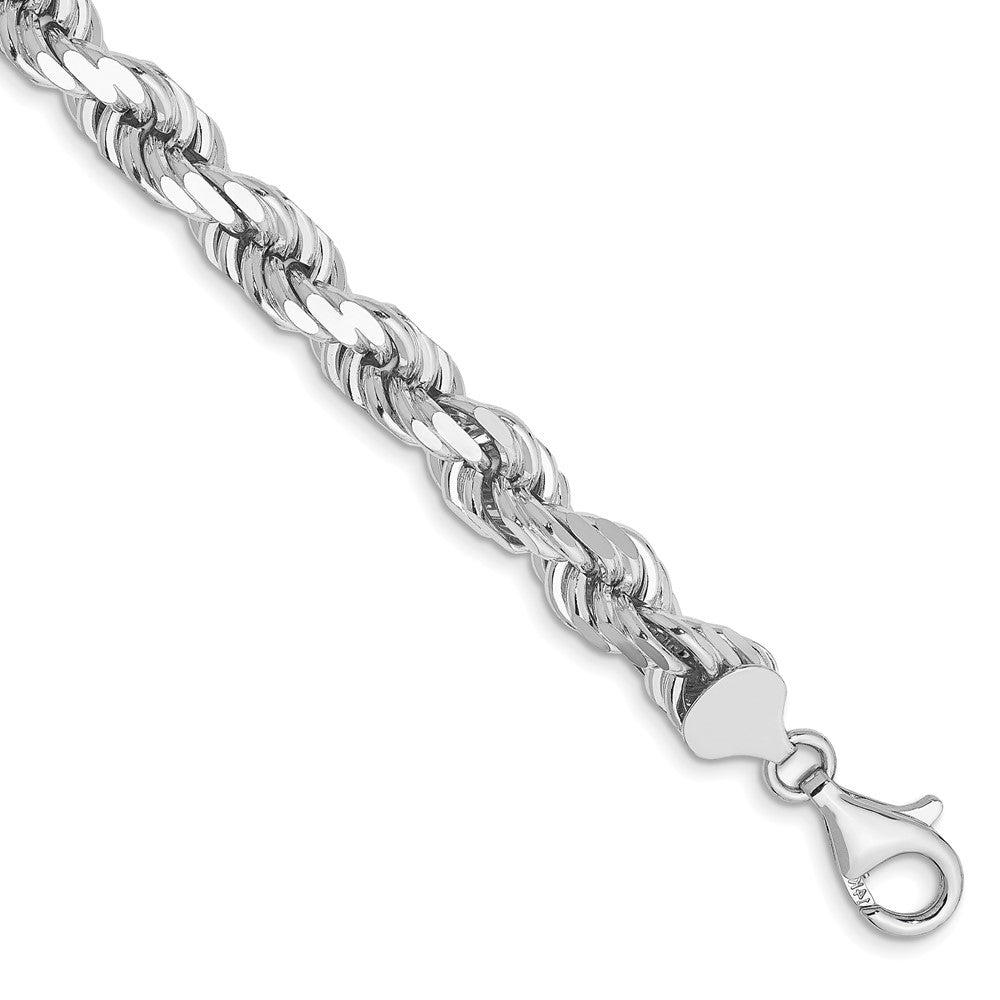 Buy 14K White Gold 7mm Diamond-Cut Rope Chain - Stylish Lobster Clasp