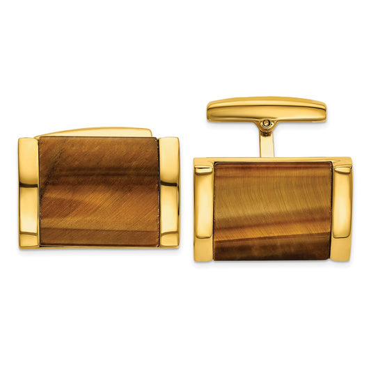 Buy Stylish IBGoodman Stainless Steel Tiger's Eye Cuff Links - 14K Gold Plated