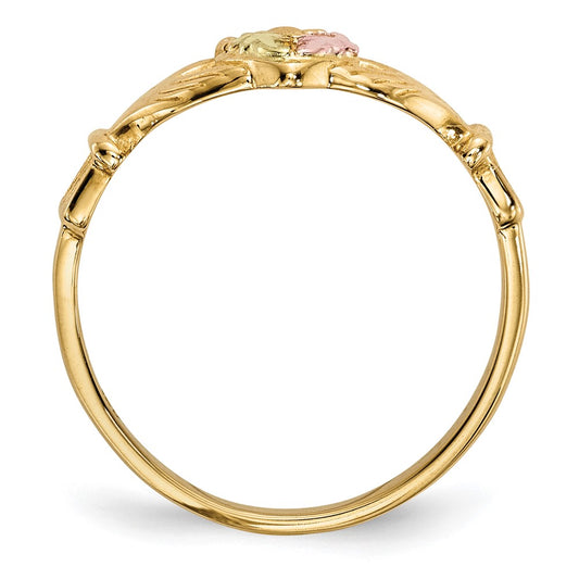 Buy Stylish 10K Tri-Color Black Hills Gold Claddagh Ring - Affordable Luxury!