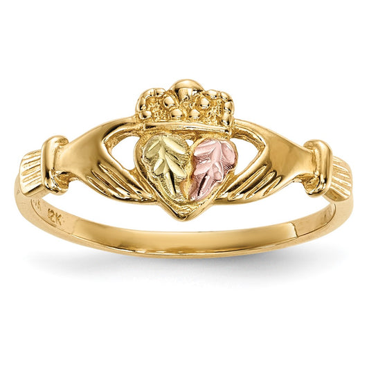 Buy Stylish 10K Tri-Color Black Hills Gold Claddagh Ring - Affordable Luxury!