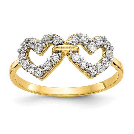 Buy Exclusive 10K Double Heart CZ Engagement Ring - Stylish & Affordable