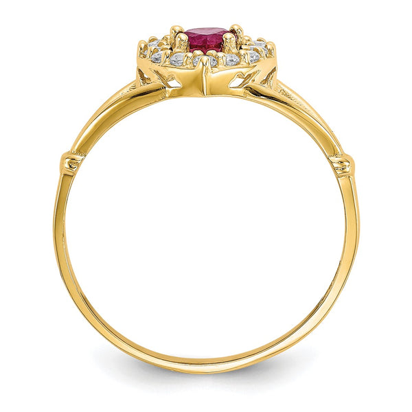 10K Red & White Cubic Zirconia Heart-Shaped Ring