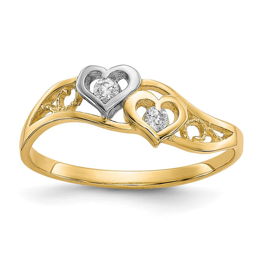 Exclusive 10K Rhodium-Plated Double Heart CZ Ring | Stylish & Affordable Jewelry