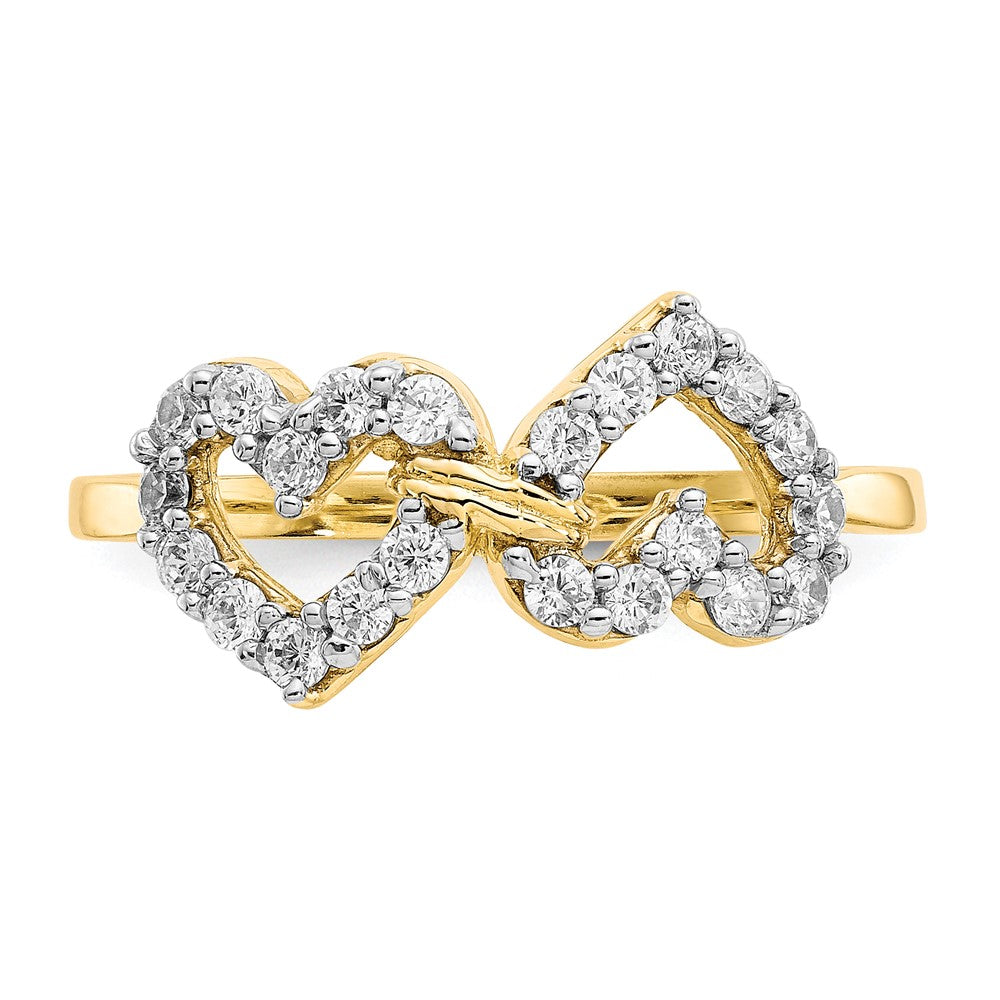 Shop 10K Double Heart Ring with Cubic Zirconia - Stylish & Affordable Luxury!