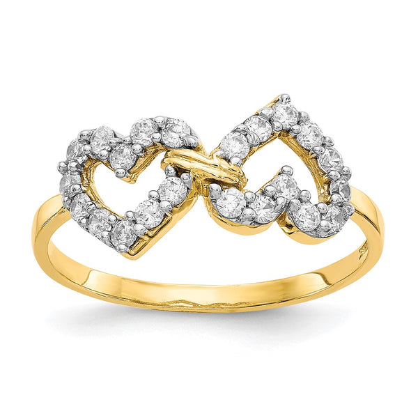 10K Double Heart Ring with Cubic Zirconia