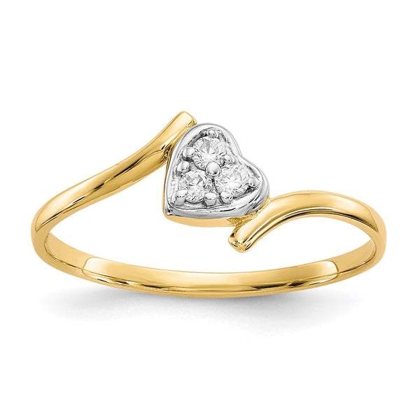 10K Gold Rhodium-Plated CZ Heart Ring