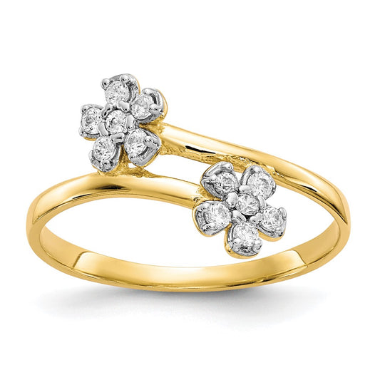 Exclusive 10K Double Bloom Cubic Zirconia Ring - Stylish Value & Affordable Elegance