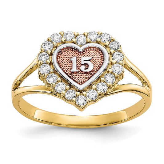 Exclusive 10K Two-Tone Heart Ring with CZ - Stylish 15mm Design, Affordable Price