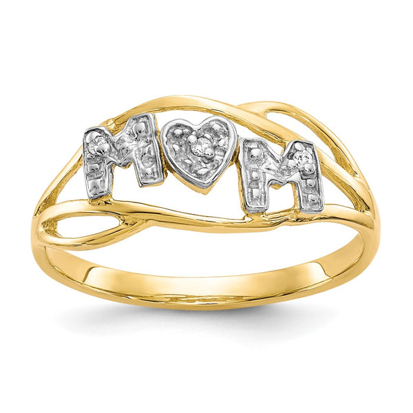 10K Gold Rhodium-Plated CZ Mom Ring