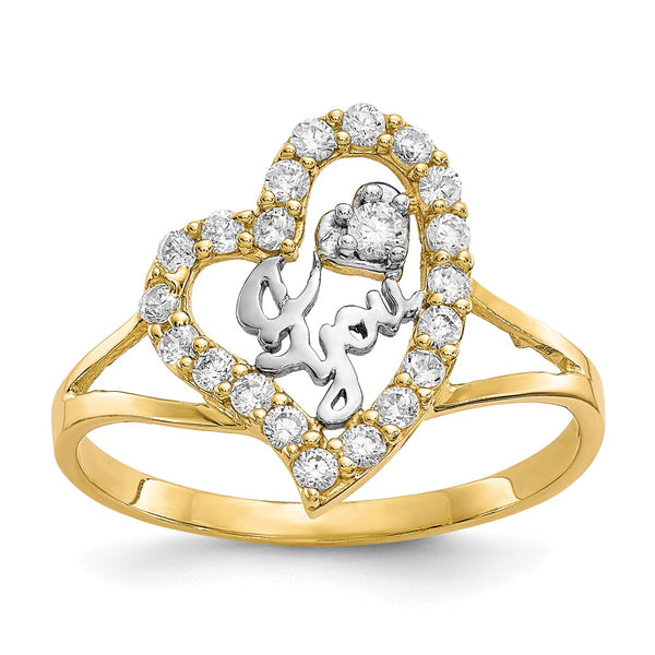 10K White Rhodium-Plated "I LOVE YOU" CZ Heart Ring