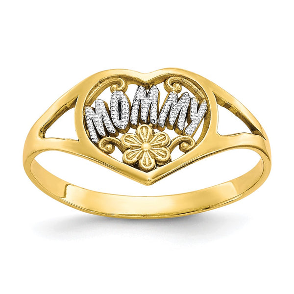 10K Gold Rhodium-Plated Mommy Heart Ring