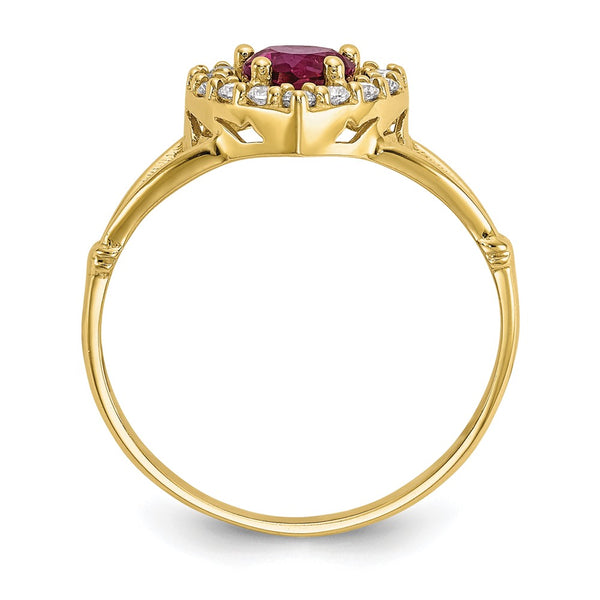 10K Red & White Cubic Zirconia Heart Ring