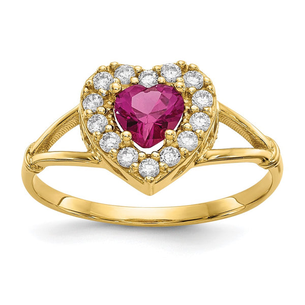 10K Red & White Cubic Zirconia Heart Ring