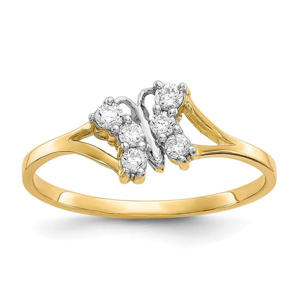 10K Gold Rhodium-Plated CZ Butterfly Ring