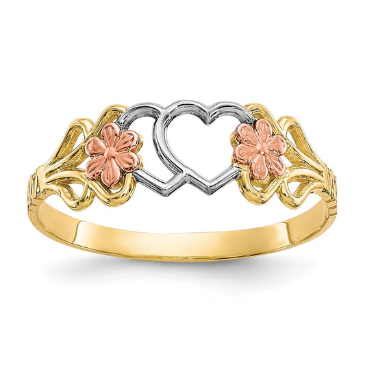 Buy Stylish 10K Two-Tone Double Heart Ring - White Rhodium Finish, Luxury Design