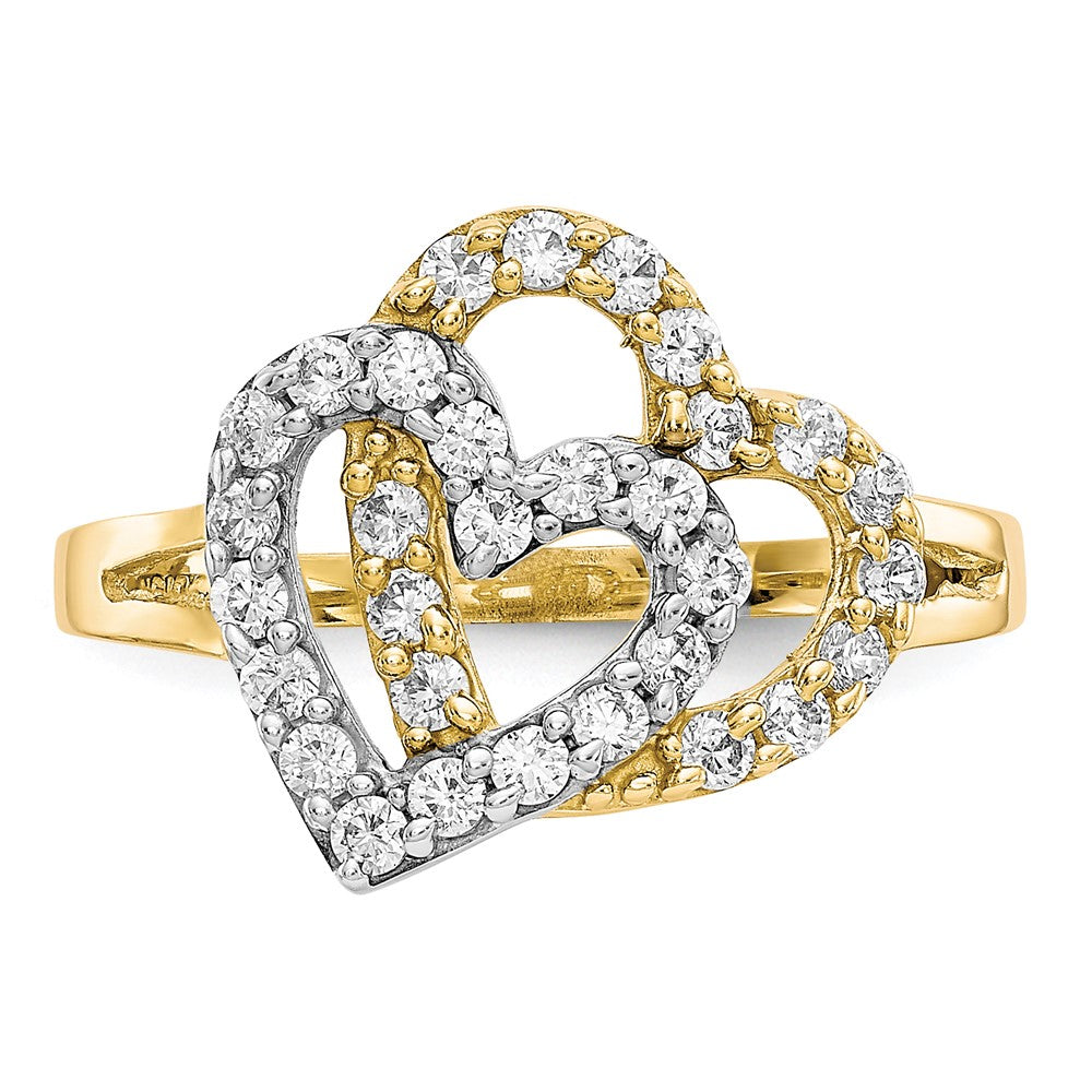 Buy Stylish 10K Rhodium-Plated Double Heart CZ Ring - Affordable Elegance!
