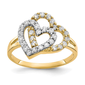 Buy Stylish 10K Rhodium-Plated Double Heart CZ Ring - Affordable Elegance!