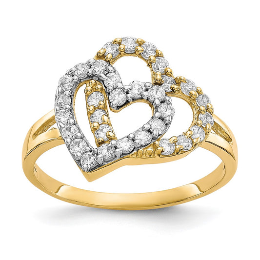 Buy Stylish 10K Rhodium-Plated Double Heart CZ Ring - Affordable Elegance!