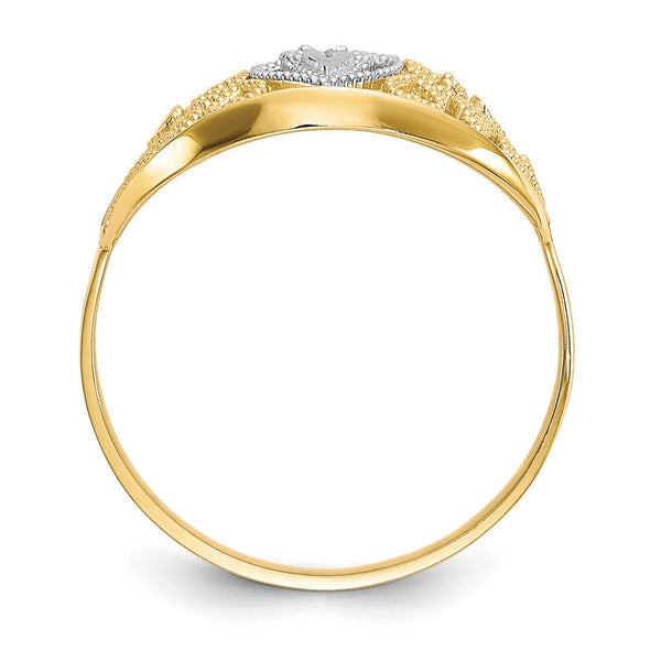 10K Gold Rhodium-Plated Filigree Heart Ring